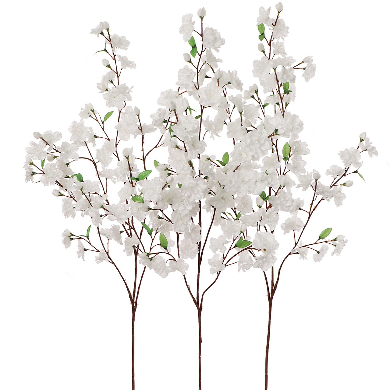 3-Pack: White Cherry Blossom Stem with Silk Flowers, Realistic Faux Floral Arrangement for Home & Event Decor by Floral Home®